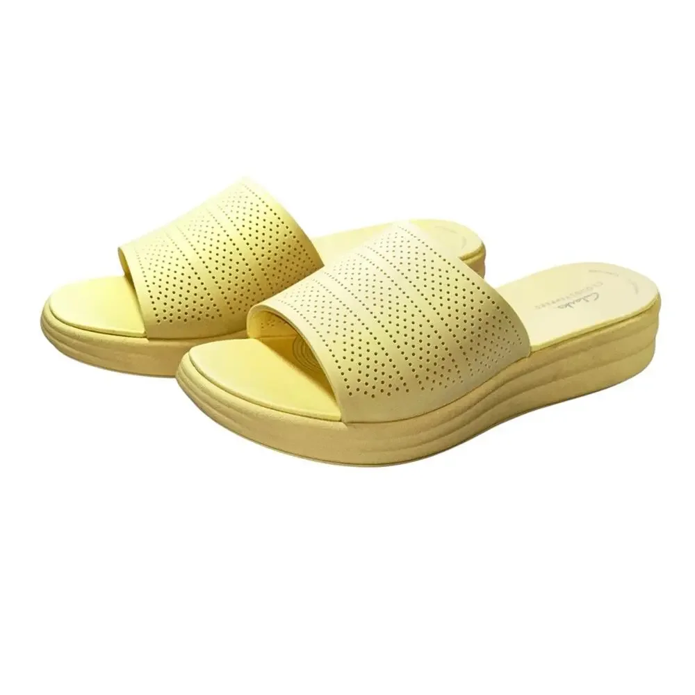 Clarks Drift Twist Light Yellow Platform Slide Sandals SZ/7W